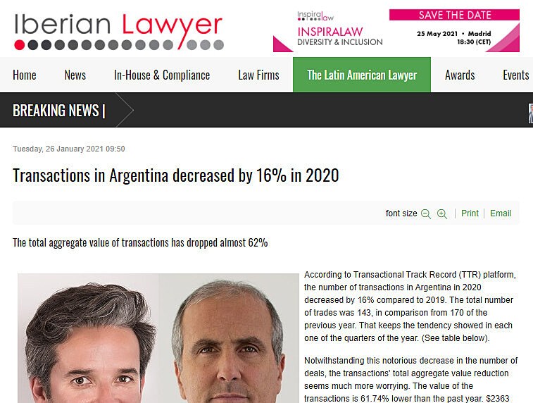 Transactions in Argentina decreased by 16% in 2020